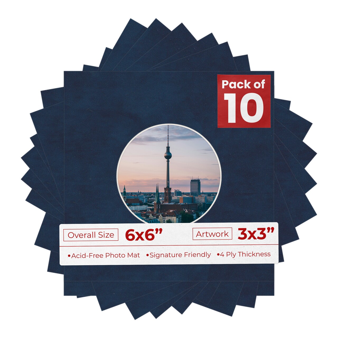 Navy Suede Mat Board for 6x6 Frames - Circle Opening for 3x3 Photos